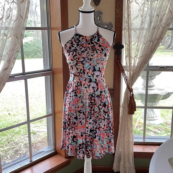 Bar III Women's Printed Halter-Neck Fit & Flare Dress XS